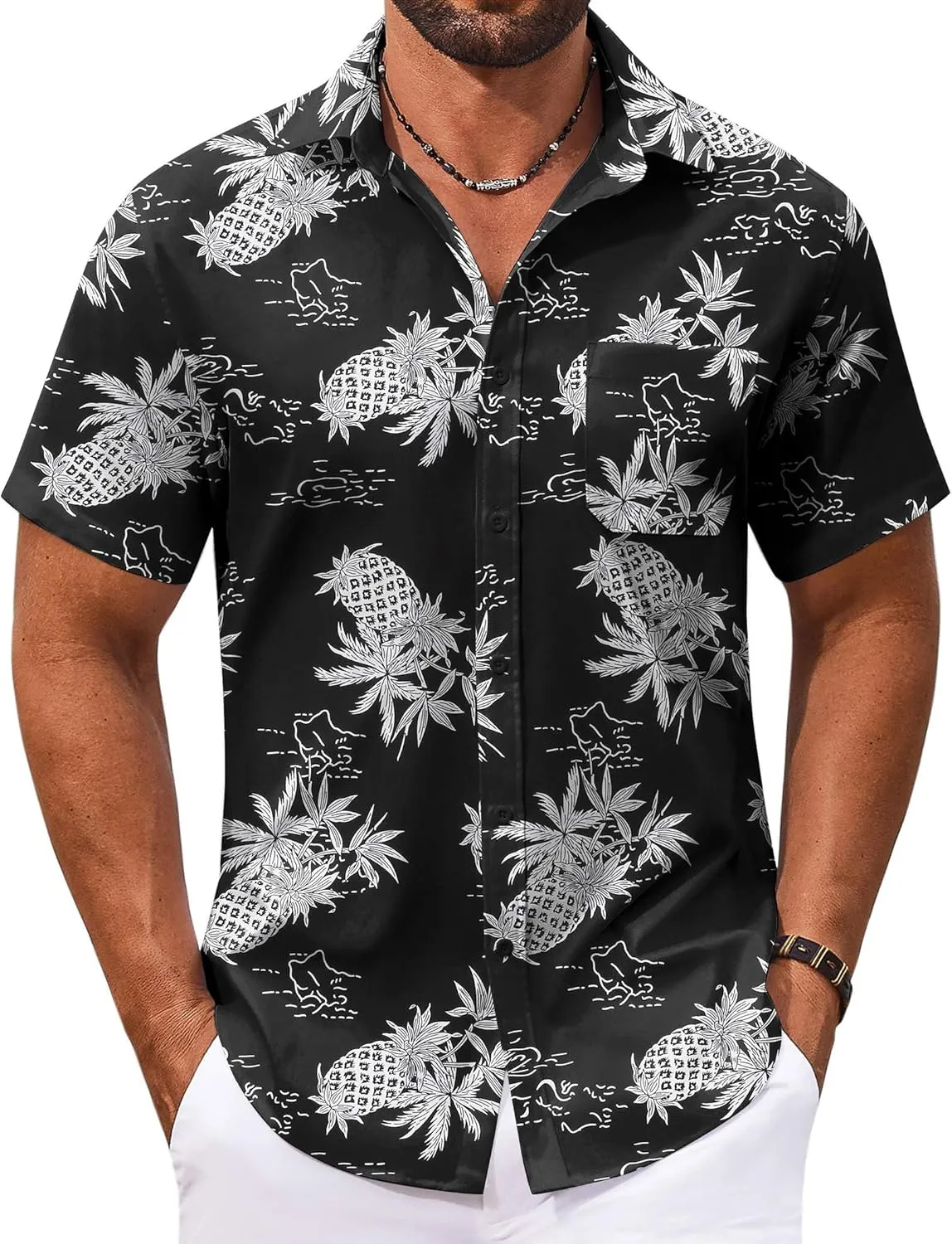 COOFANDY Men's Hawaiian Shirt Short Sleeve Casual Button Down Tropical Summer Beach Aloha Shirts