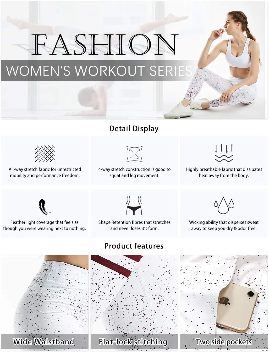 COOLOMG Women Leggings Breast Cancer Awareness Yoga Pants Pink Ribbon Tights with Side Pockets