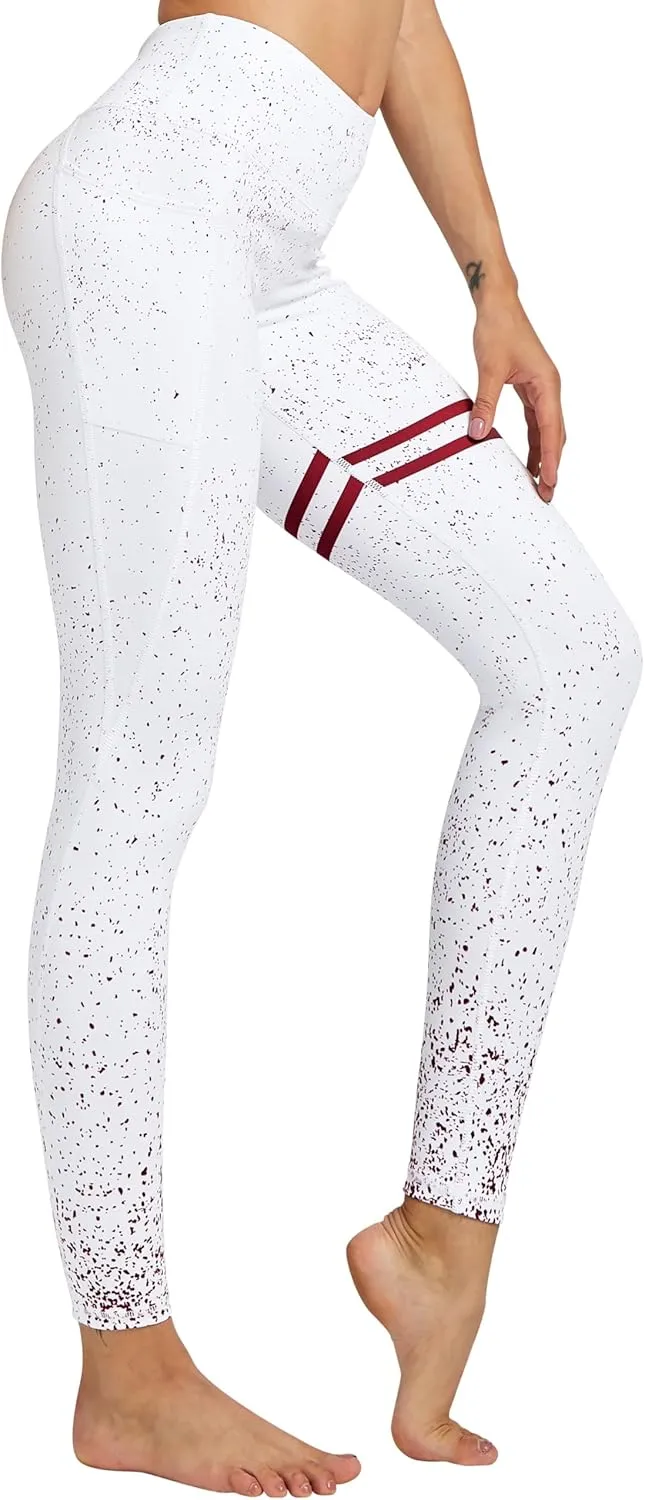 COOLOMG Women Leggings Breast Cancer Awareness Yoga Pants Pink Ribbon Tights with Side Pockets