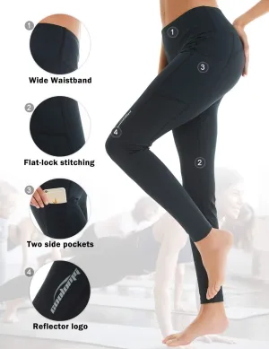COOLOMG Women Leggings Breast Cancer Awareness Yoga Pants Pink Ribbon Tights with Side Pockets