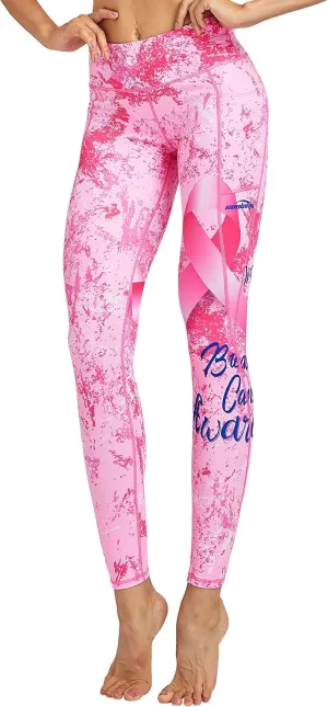 COOLOMG Women Leggings Breast Cancer Awareness Yoga Pants Pink Ribbon Tights with Side Pockets