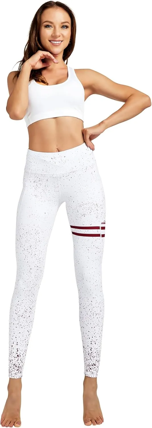 COOLOMG Women Leggings Breast Cancer Awareness Yoga Pants Pink Ribbon Tights with Side Pockets
