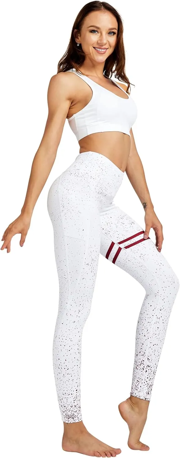 COOLOMG Women Leggings Breast Cancer Awareness Yoga Pants Pink Ribbon Tights with Side Pockets