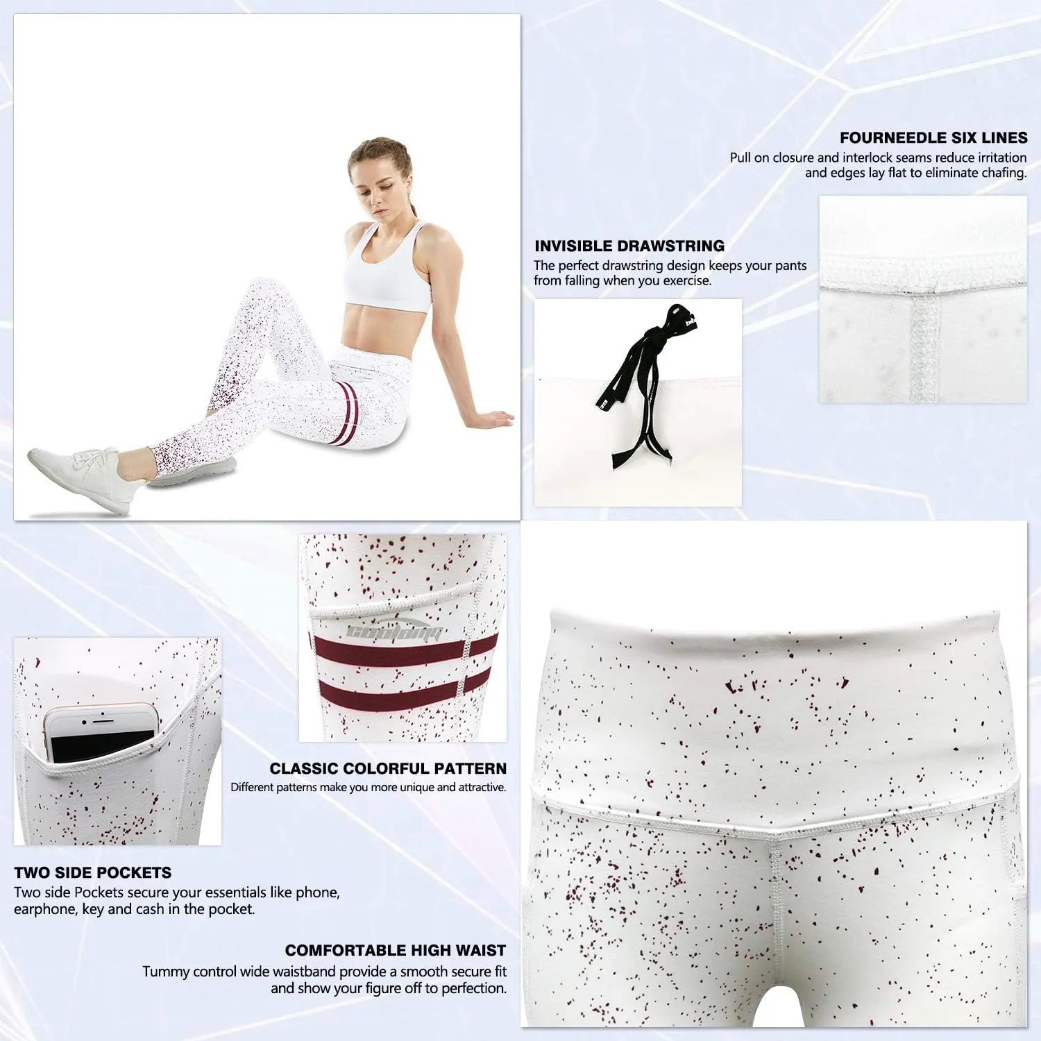COOLOMG Women Leggings Breast Cancer Awareness Yoga Pants Pink Ribbon Tights with Side Pockets