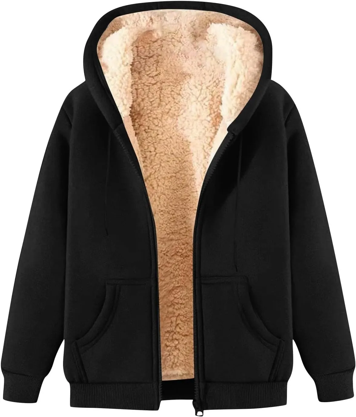 COTECRAM Hoodies for Women Winter Fleece Sweatshirt Full Zip Up Thick Sherpa Lined Hooded Jacket Coats Warm Outerwear