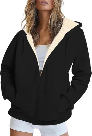 COTECRAM Hoodies for Women Winter Fleece Sweatshirt Full Zip Up Thick Sherpa Lined Hooded Jacket Coats Warm Outerwear