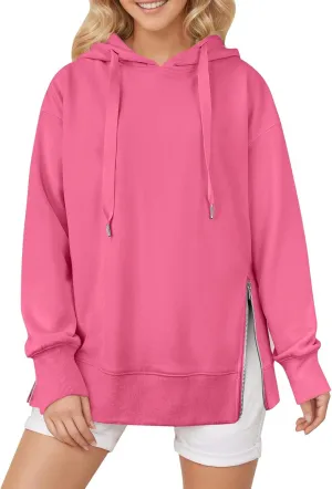 COTECRAM Women Oversized Hoodies Side Zipper Casual Sweatshirts Lightweight Tunic Pullover 2024 Fall Long Sleeve Shirts