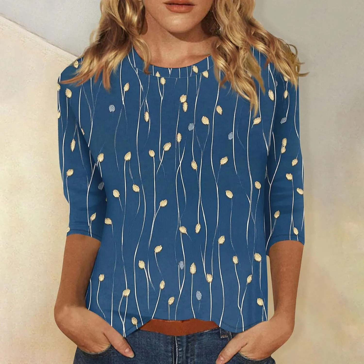 COTECRAM Womens Casual 3/4 Lenght Sleeve Tops Trendy Loose Shirts Crewneck Printed Cute Blouse Graphic Tees Tunics