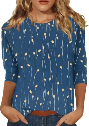 COTECRAM Womens Casual 3/4 Lenght Sleeve Tops Trendy Loose Shirts Crewneck Printed Cute Blouse Graphic Tees Tunics