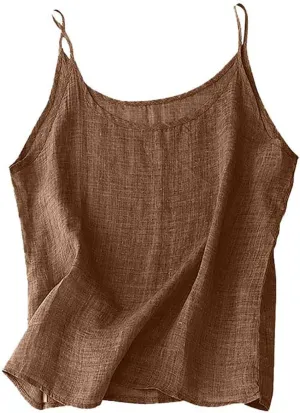 Cotton Linen Camisole Tops for Women Spaghetti Strap Loose Fit Tank Top Cami Summer Casual Sleeveless Gauze Shirts