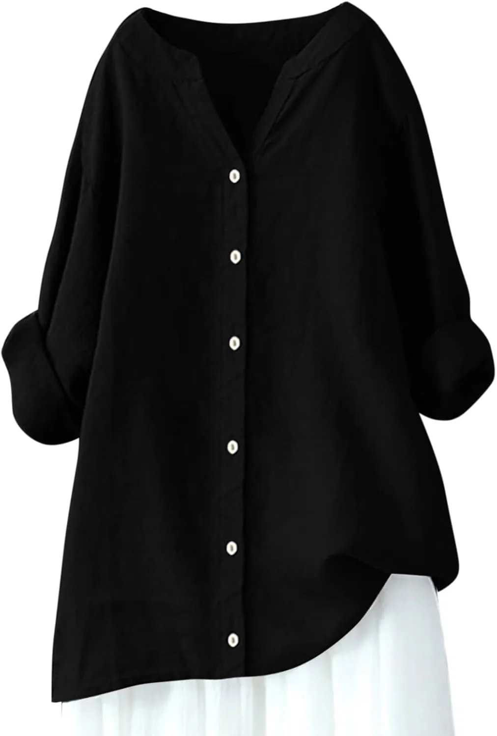 Cotton Linen Shirts for Women 2025 Buttons V Neck Long Sleeve Tshirt Plus Size Loose Blouses Dressy Casual Tunic Tops