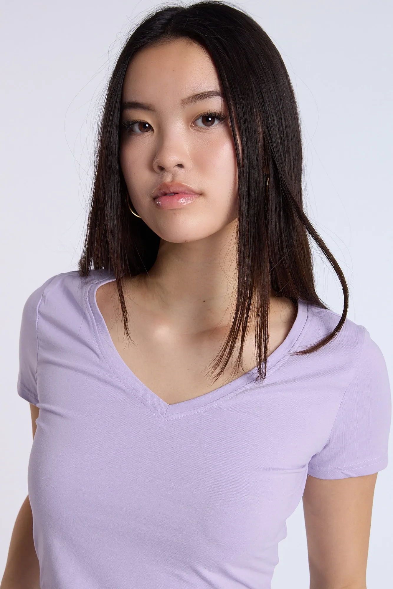 Cotton Short Sleeve V-Neck Cropped Tee