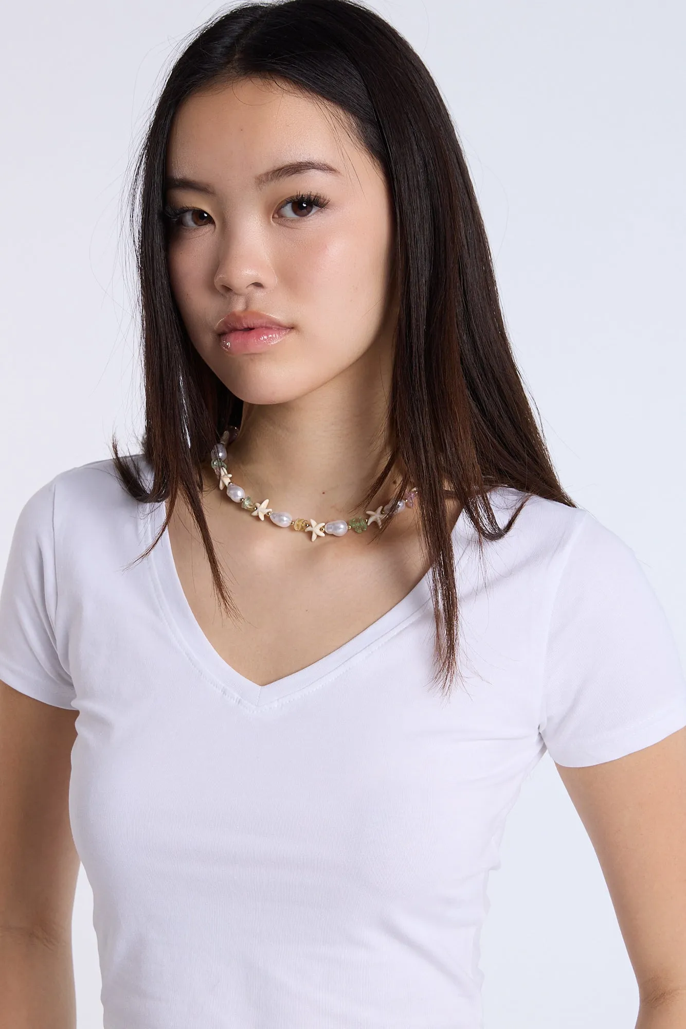 Cotton Short Sleeve V-Neck Cropped Tee