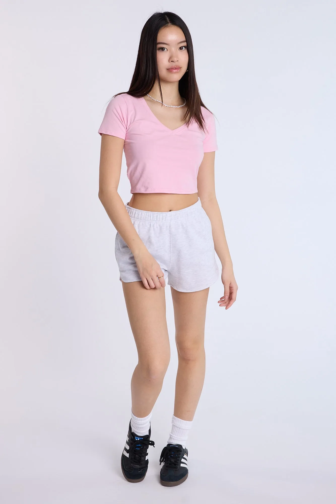 Cotton Short Sleeve V-Neck Cropped Tee