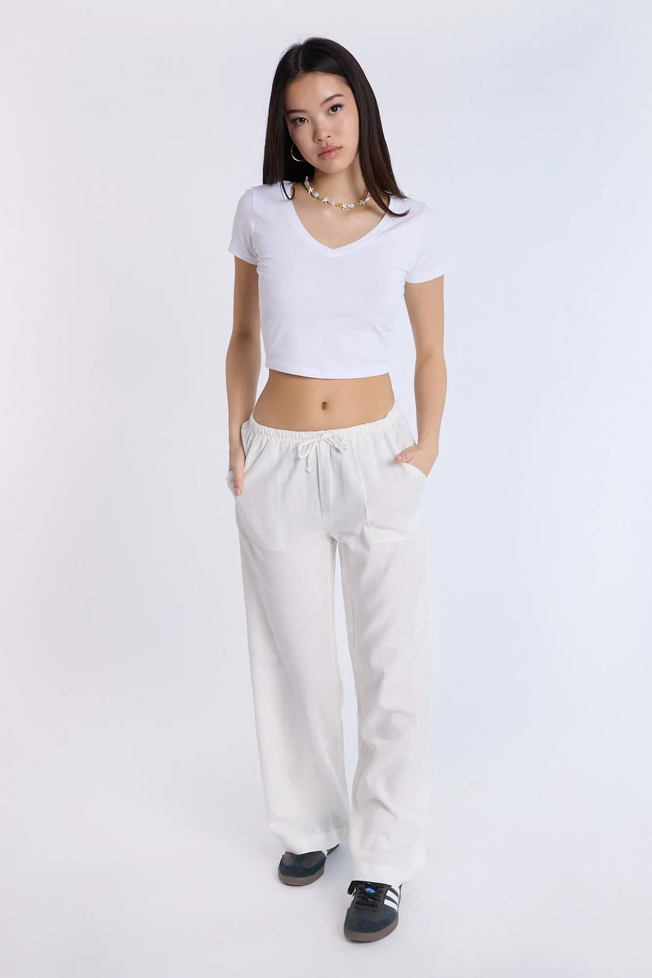 Cotton Short Sleeve V-Neck Cropped Tee