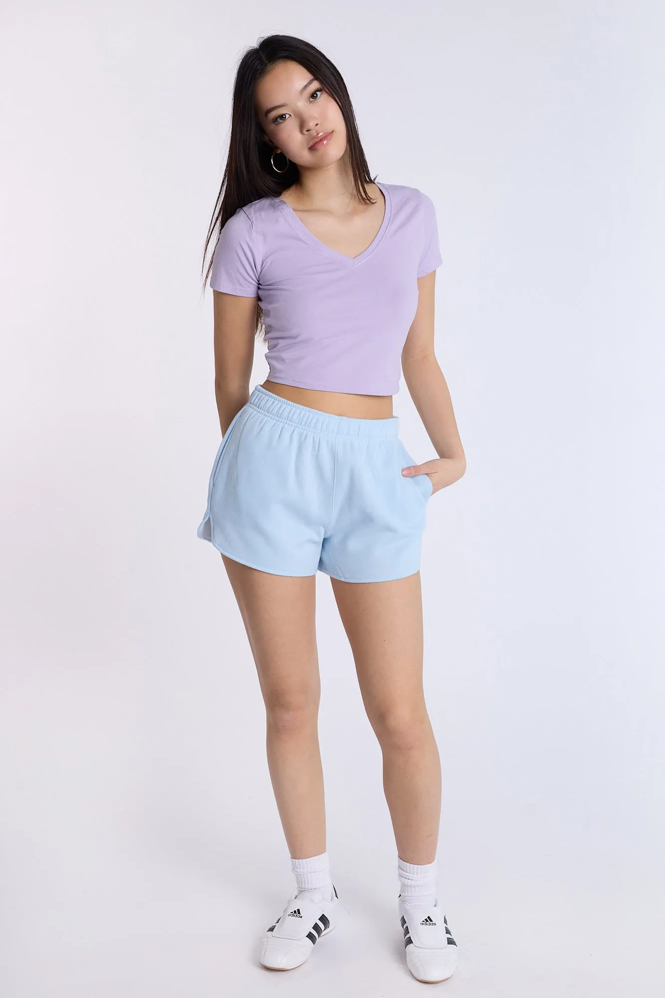 Cotton Short Sleeve V-Neck Cropped Tee