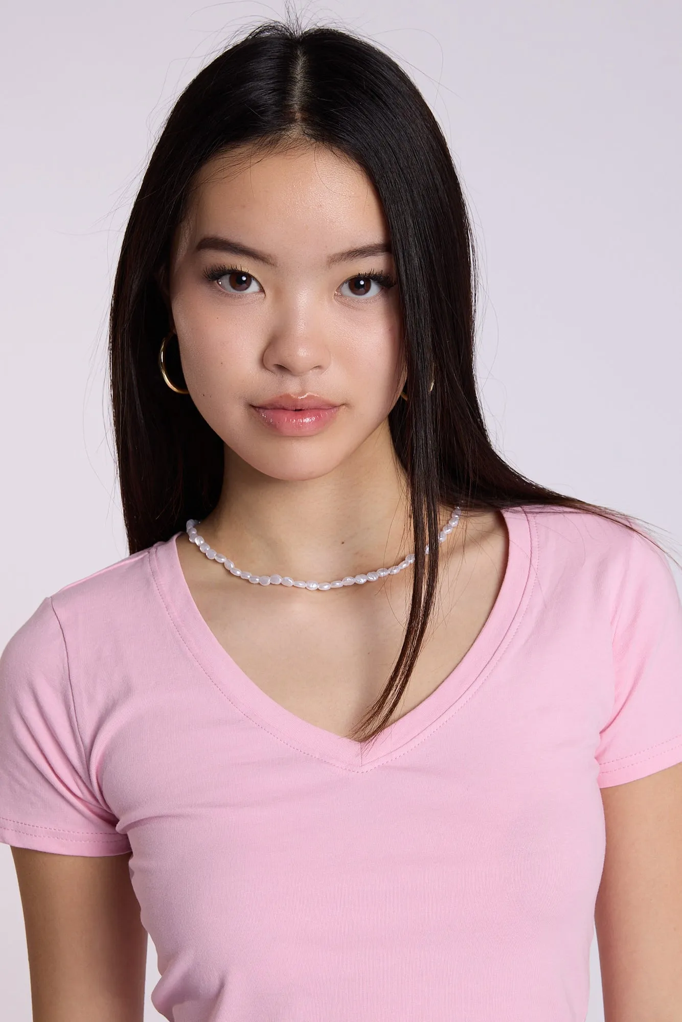 Cotton Short Sleeve V-Neck Cropped Tee