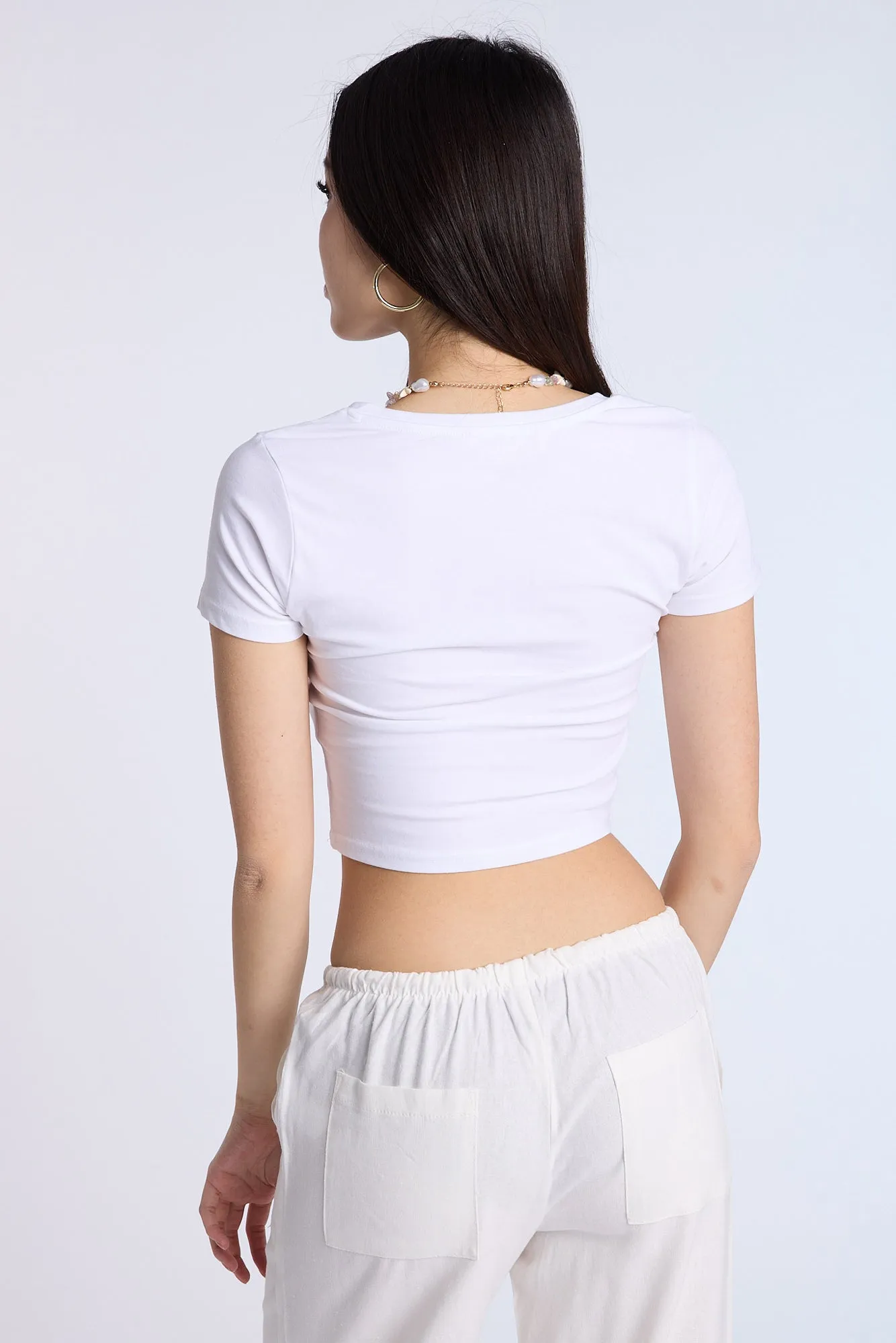 Cotton Short Sleeve V-Neck Cropped Tee