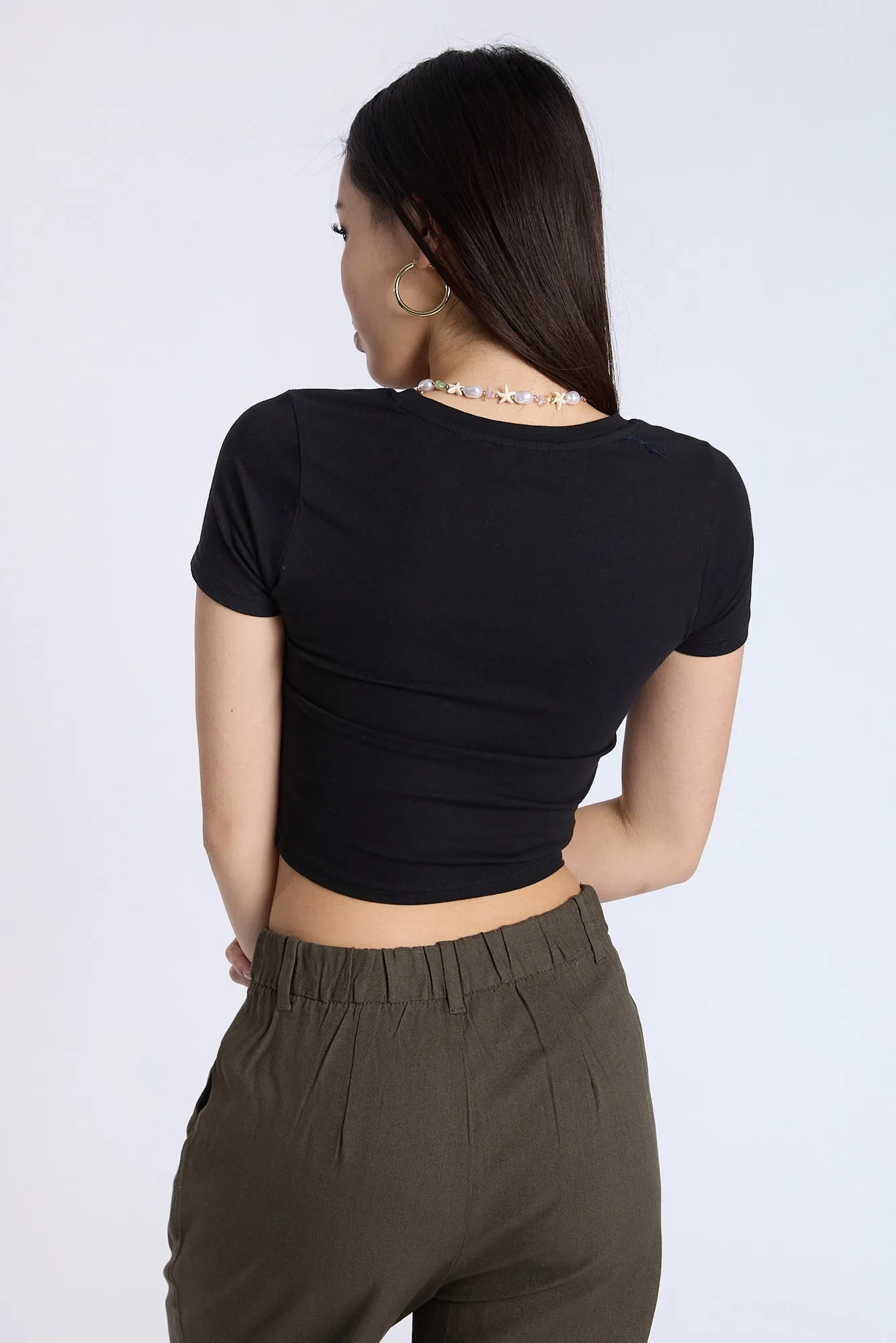 Cotton Short Sleeve V-Neck Cropped Tee