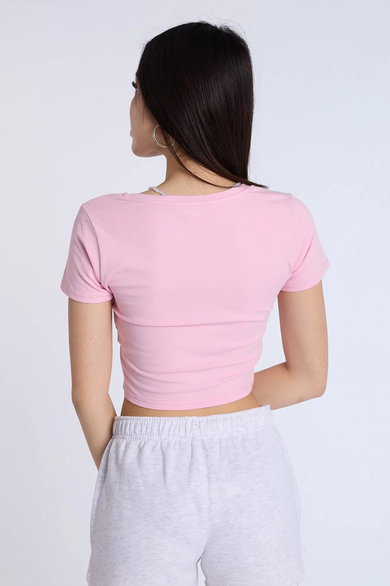 Cotton Short Sleeve V-Neck Cropped Tee