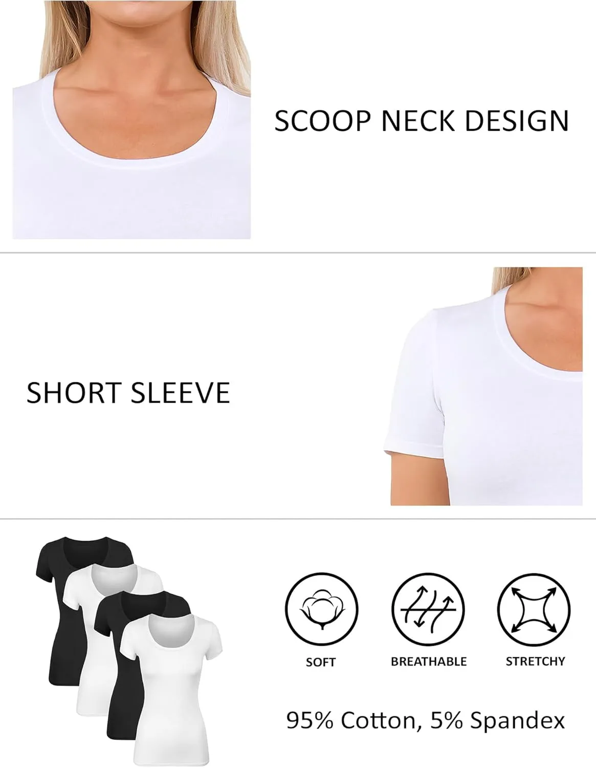 Cotton Tshirts for Women Short Sleeve Tshirt Basic Tees Plain T Shirt Womens Casual Tops Tee Undershirt Pack 1-4