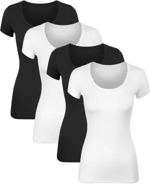 Cotton Tshirts for Women Short Sleeve Tshirt Basic Tees Plain T Shirt Womens Casual Tops Tee Undershirt Pack 1-4