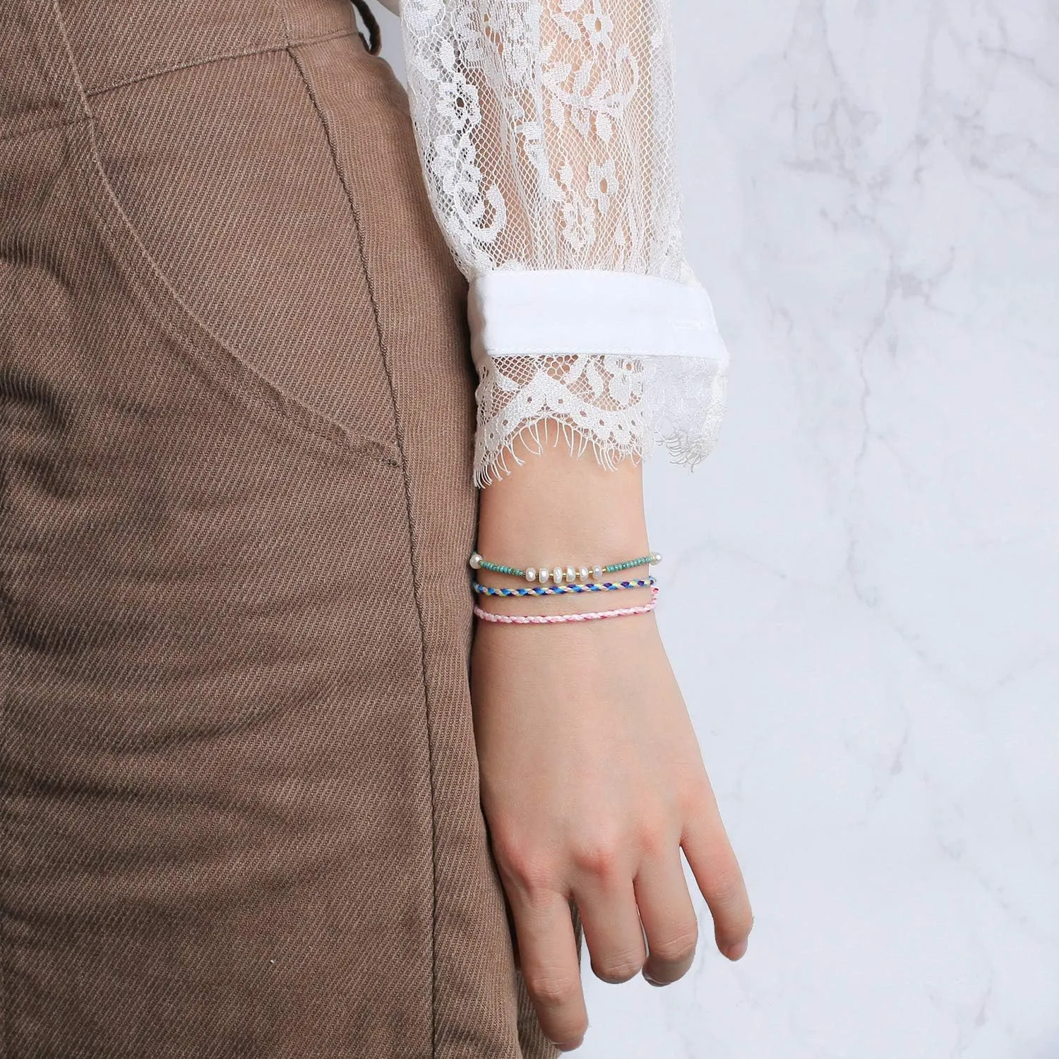 CQUAN CHI Charm Pearl Bracelet Handmade Friendship Seed Bead Bracelets Thin Strings Flat Knot Adjustable Women Bracelets