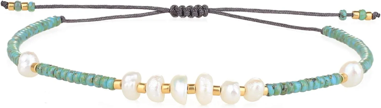 CQUAN CHI Charm Pearl Bracelet Handmade Friendship Seed Bead Bracelets Thin Strings Flat Knot Adjustable Women Bracelets