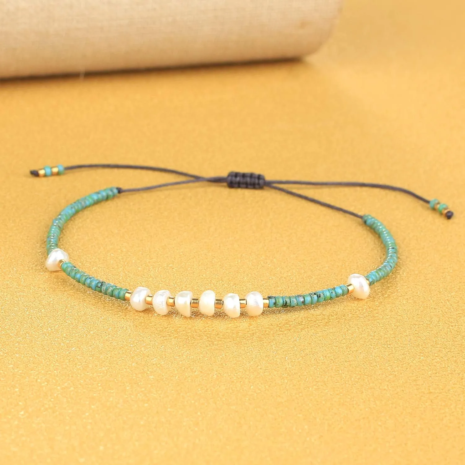 CQUAN CHI Charm Pearl Bracelet Handmade Friendship Seed Bead Bracelets Thin Strings Flat Knot Adjustable Women Bracelets