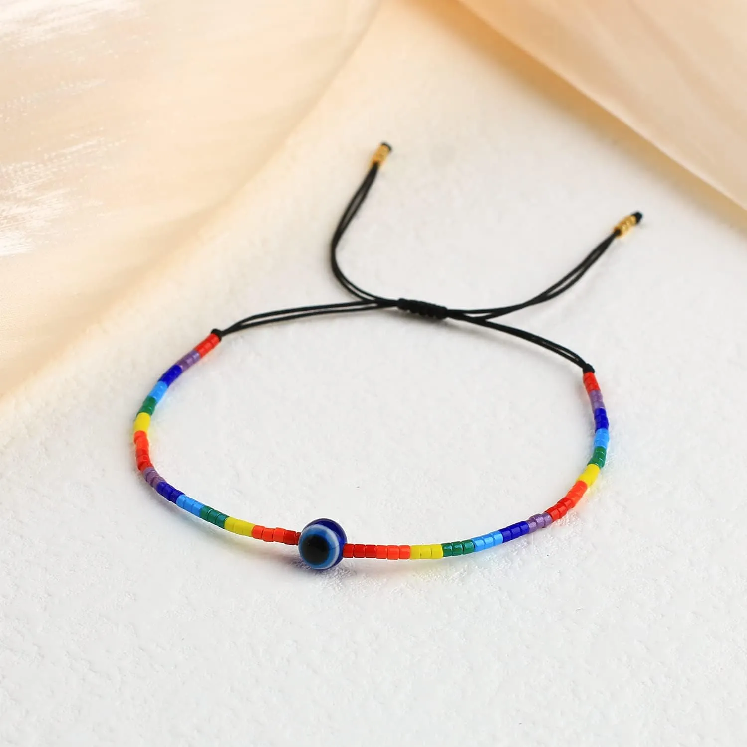 CQUAN CHI Devil Eye Charm Bracelets Lucky Rainbow Miyuki Beaded Bracelets Strand Beach Handmade Friendship Gift For Women 33A