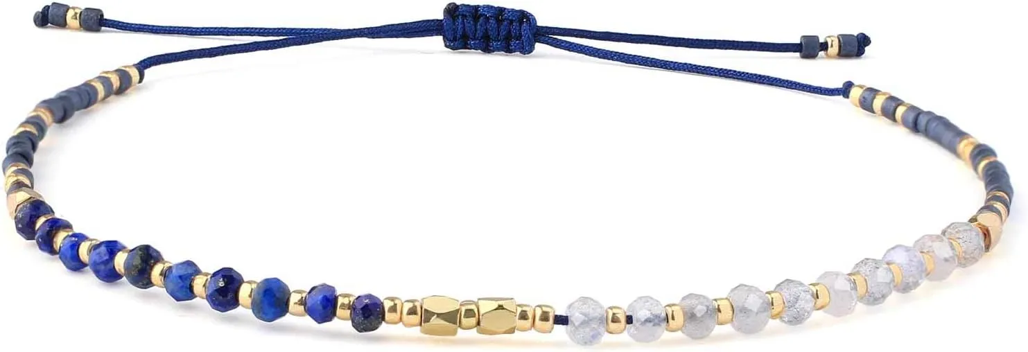 CQUAN CHI Seed Bead Bracelet Blue Crystal Beaded Bracelet Handmade Friendship Bracelets Adjustable Women Gift (Blue)