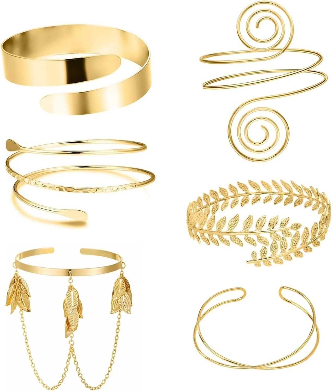 Cristina 6 Pieces Arm Cuff Upper Arm Band Cuff Bracelet Bangle for Women Minimalist Simple Coil Adjustable Gold Armband Set Halloween Greek Goddess Costume Dress Accessories