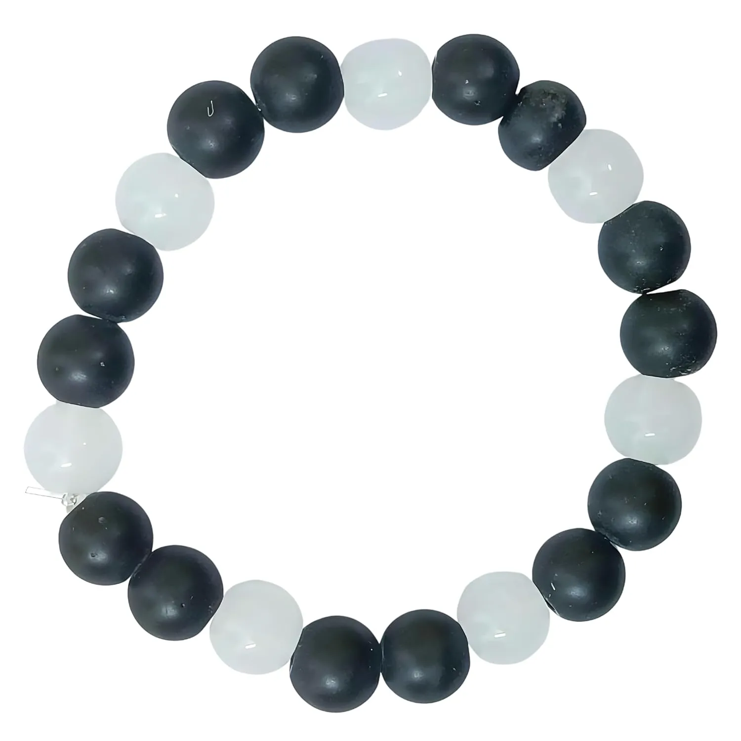 Crystal Beaded Stretch Bracelet Handmade Glass Bracelet for Women Men Colorful Crystal Beads Bracelet Elastic Round Bead Bracelets Jewelry Rhinestone Beads (White And Black Bead)