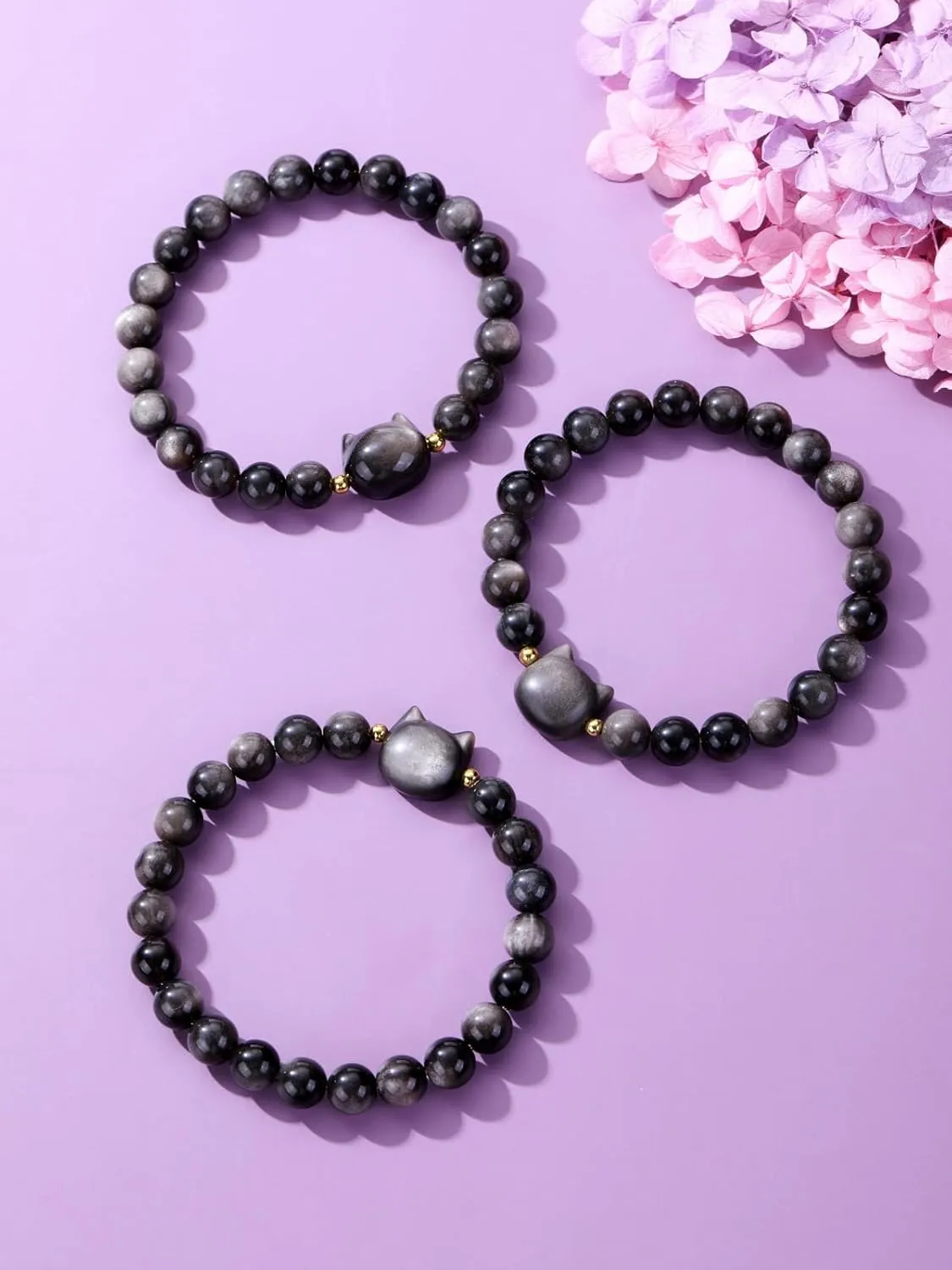 CrystalTears Crystal Cat Bracelet for Women Men 8mm Crystal Stone Bead Bracelets Protection Healing Crystals Gemstones Stretch Bracelet Good Luck Bracelet Jewelry Cat Gifts for Mom Women