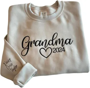 Custom Embroidered Grandma Sweatshirt, Grandkids Make Grand Life, SweatShirt For Women's, Hoodie Women, Oversized Crew Neck, Long Sleeve Shirts, Personalized Gift for Mother's Day