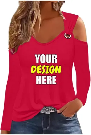 Custom Shirt, Your Own Design Text/Photo/Image/Logo T Shirts Women Personalized Printed Long Sleeve, Large