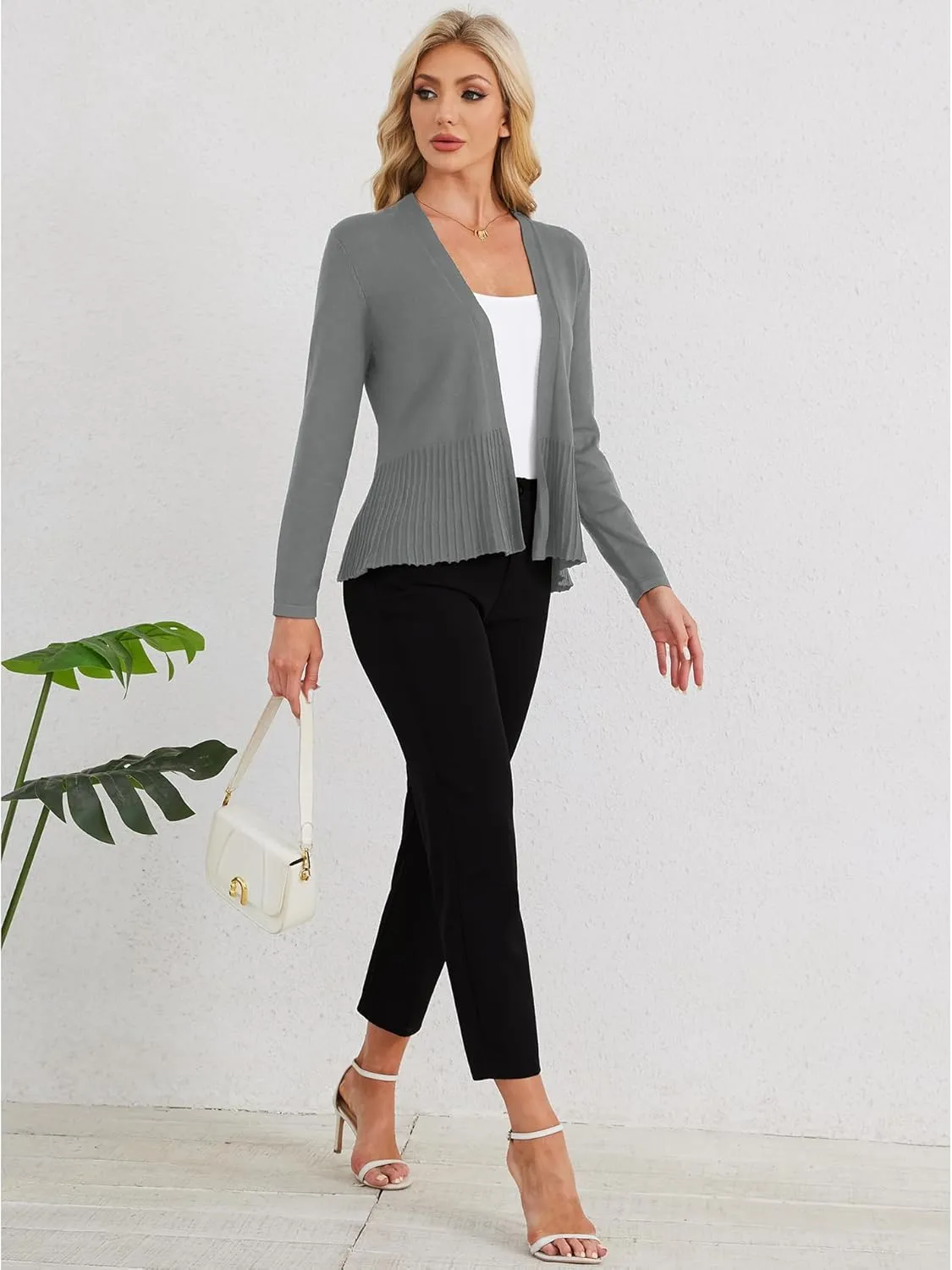 CZYINXIAN Women's Casual Long Sleeves Cropped Cardigan Trendy Open Front Knit Cardigans Outwear