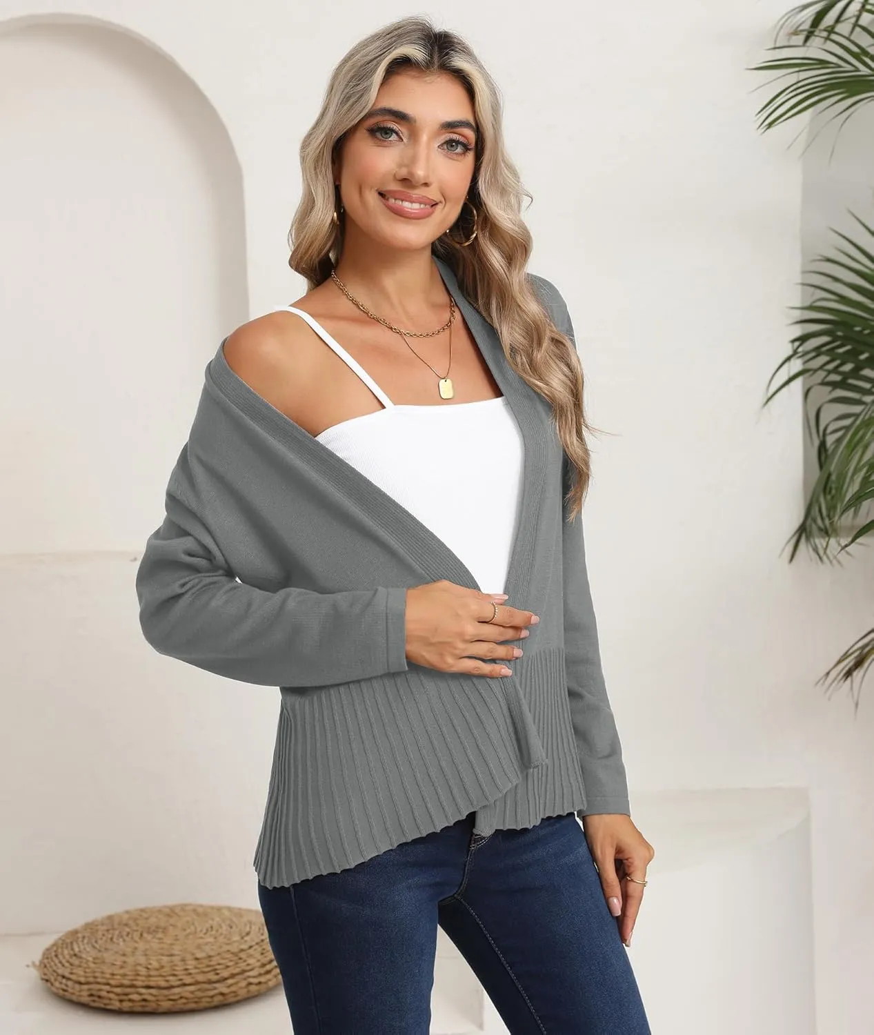 CZYINXIAN Women's Casual Long Sleeves Cropped Cardigan Trendy Open Front Knit Cardigans Outwear
