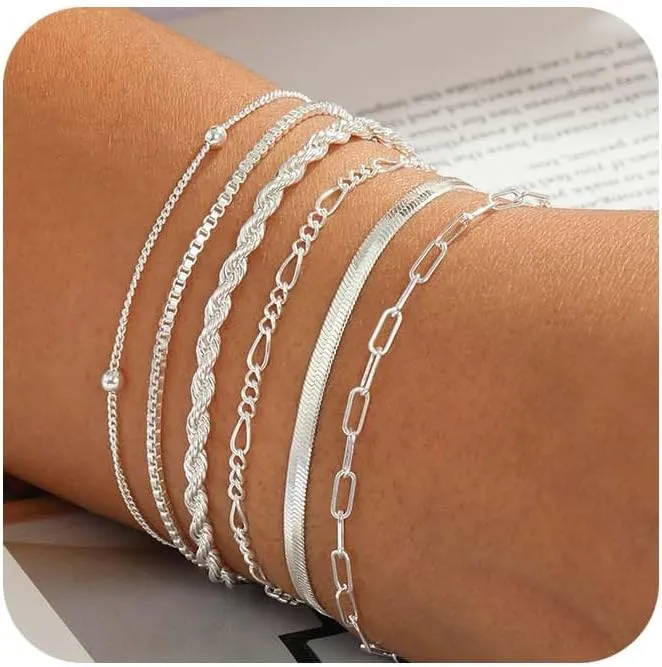 Dainty 14K Gold Bracelets for Women - Waterproof Stackable Gold Bracelet Set - Perfect for Stylish Women