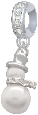 Delight Jewelry Silvertone Imitation Pearl Snowman - Birthday Crystal Charm Bead