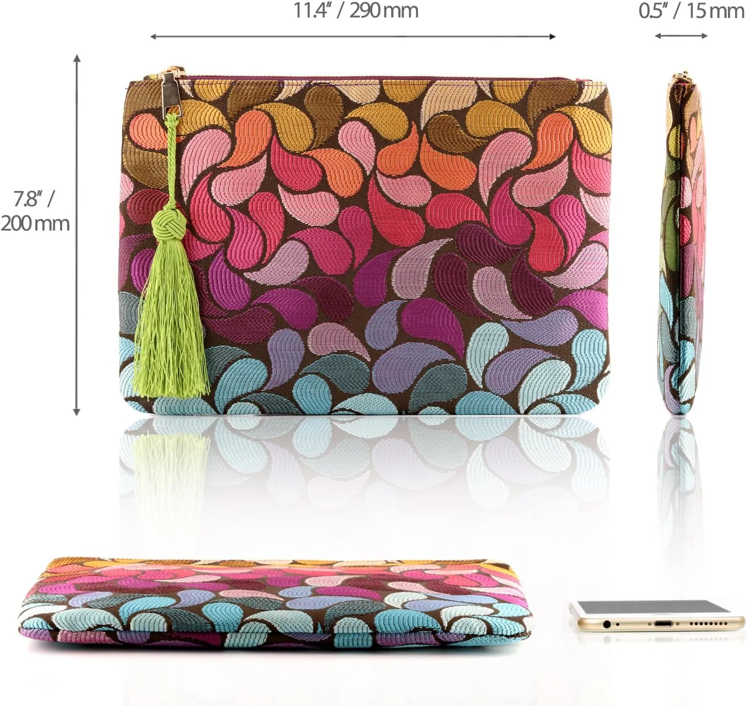 Designer Womens Bohemian & Fashion Clutch Purse - Multiple Slots Money, Cards, Smartphone - Ultra Slim