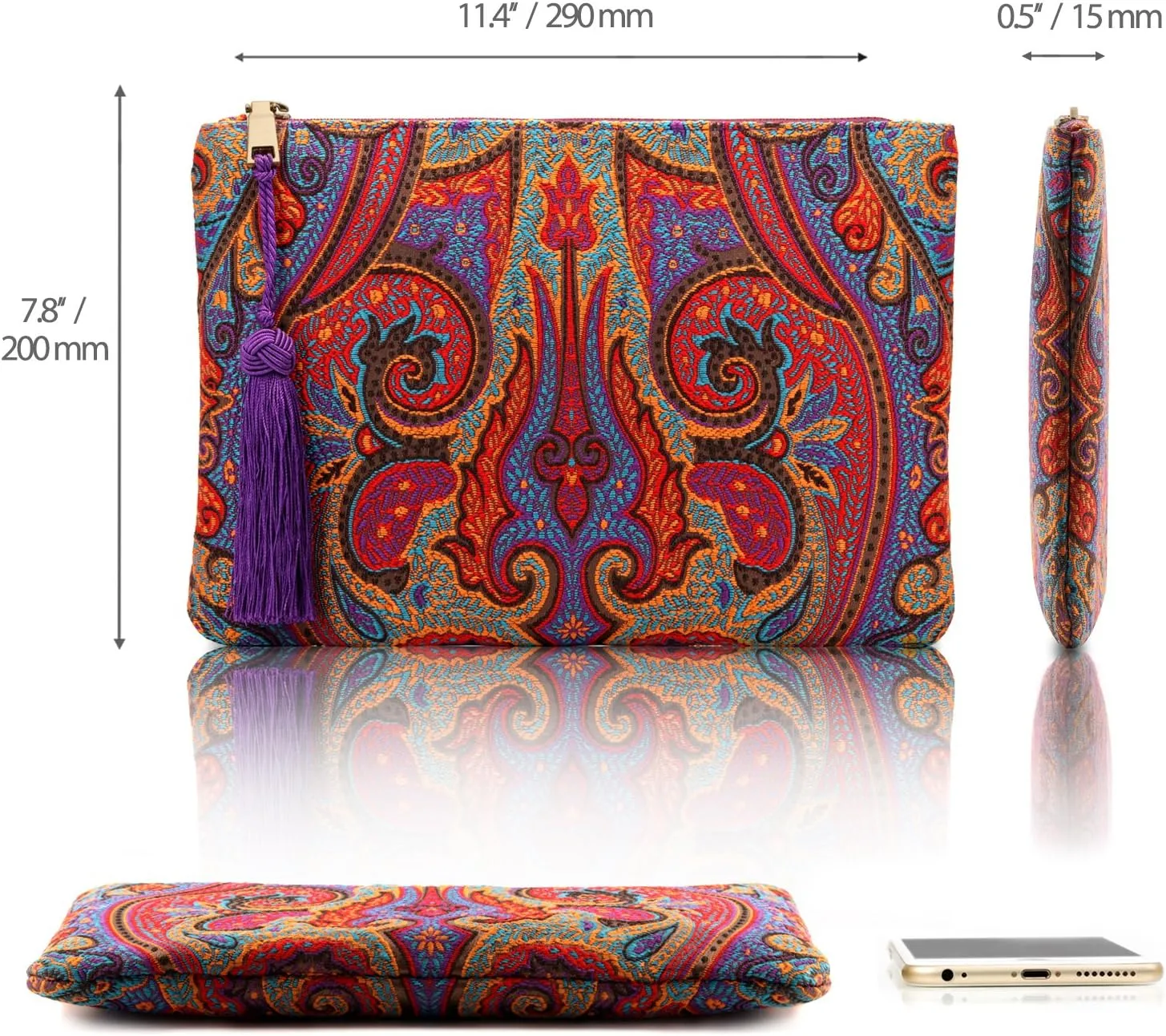 Designer Womens Bohemian & Fashion Clutch Purse - Multiple Slots Money, Cards, Smartphone - Ultra Slim