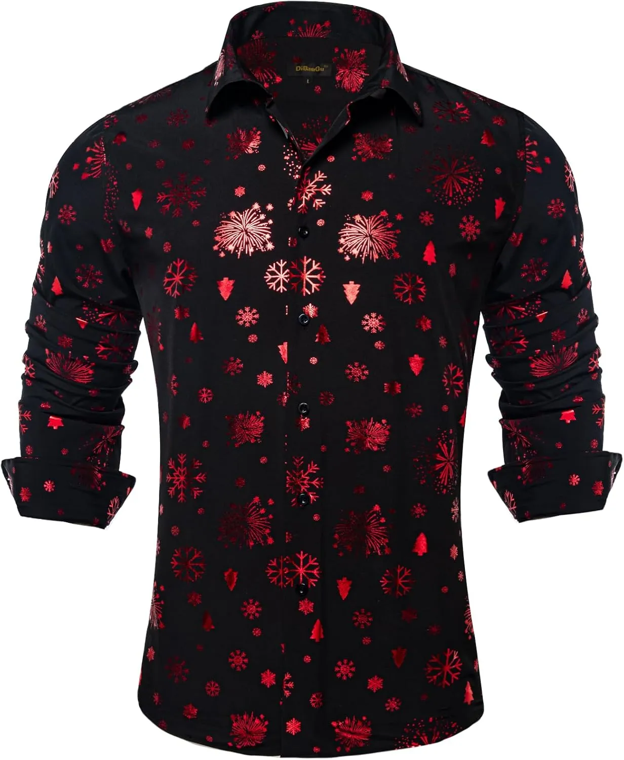 DiBanGu Christmas Shirts for Men Holiday Button Down Snowflake Dress Shirts Xmas Festival Long Sleeve Shirt for Vacation