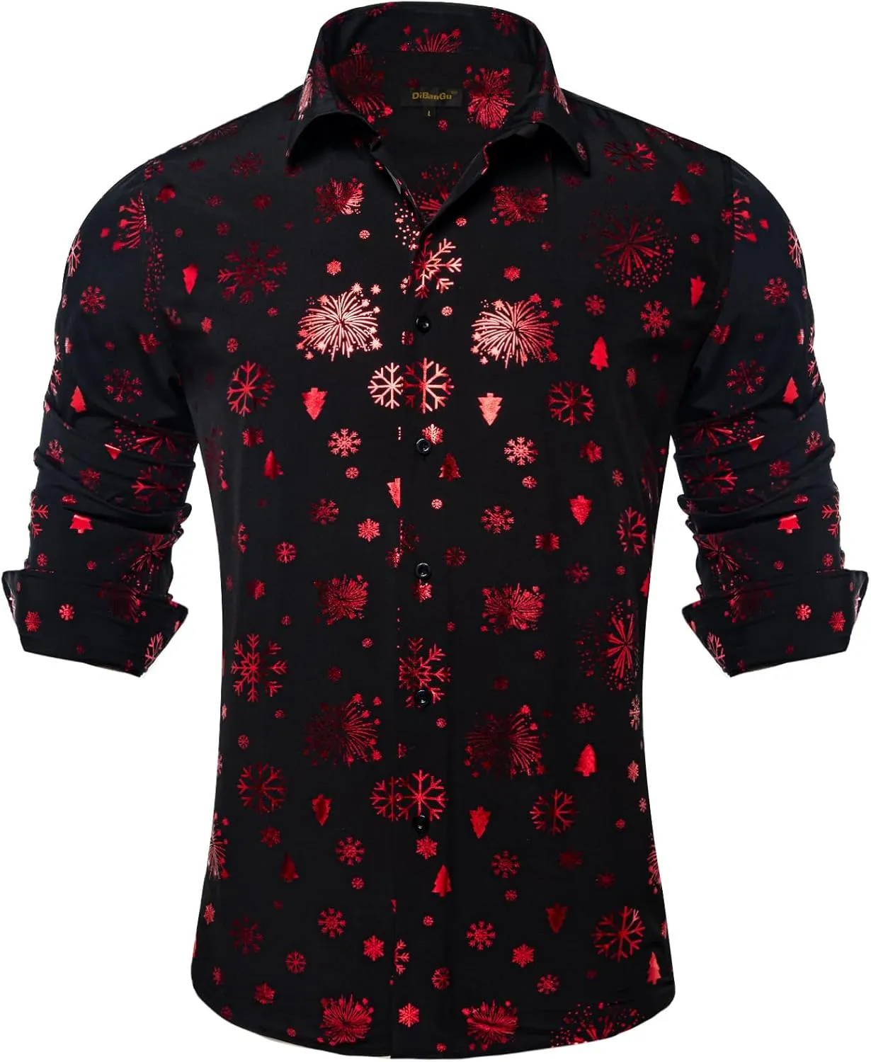 DiBanGu Christmas Shirts for Men Holiday Button Down Snowflake Dress Shirts Xmas Festival Long Sleeve Shirt for Vacation