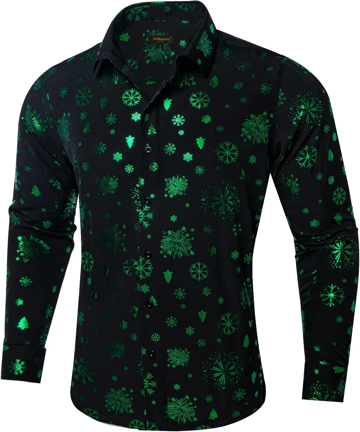 DiBanGu Christmas Shirts for Men Holiday Button Down Snowflake Dress Shirts Xmas Festival Long Sleeve Shirt for Vacation