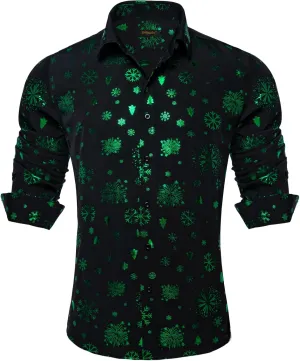 DiBanGu Christmas Shirts for Men Holiday Button Down Snowflake Dress Shirts Xmas Festival Long Sleeve Shirt for Vacation