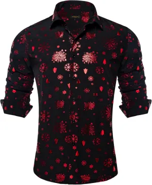 DiBanGu Christmas Shirts for Men Holiday Button Down Snowflake Dress Shirts Xmas Festival Long Sleeve Shirt for Vacation