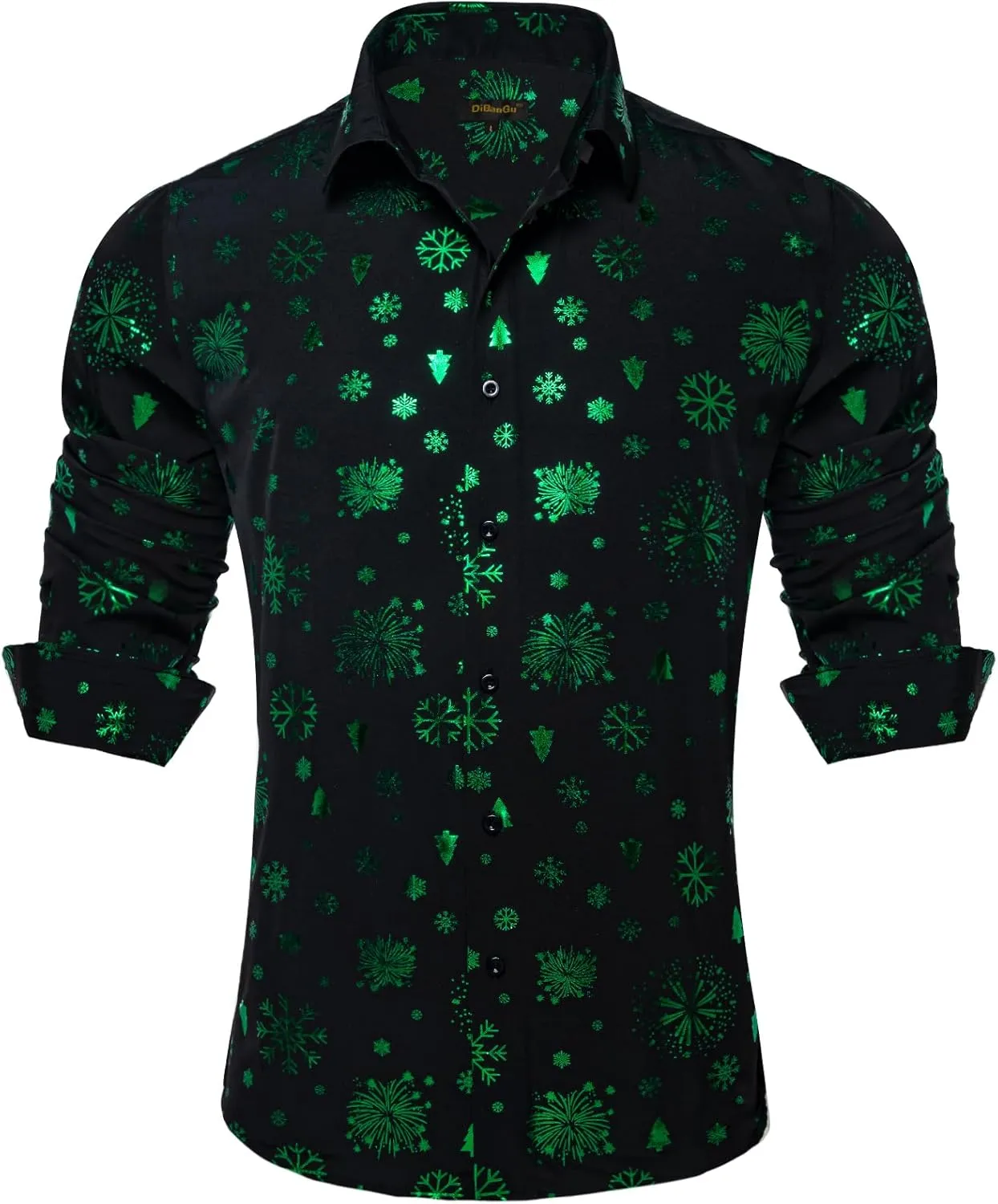 DiBanGu Christmas Shirts for Men Holiday Button Down Snowflake Dress Shirts Xmas Festival Long Sleeve Shirt for Vacation