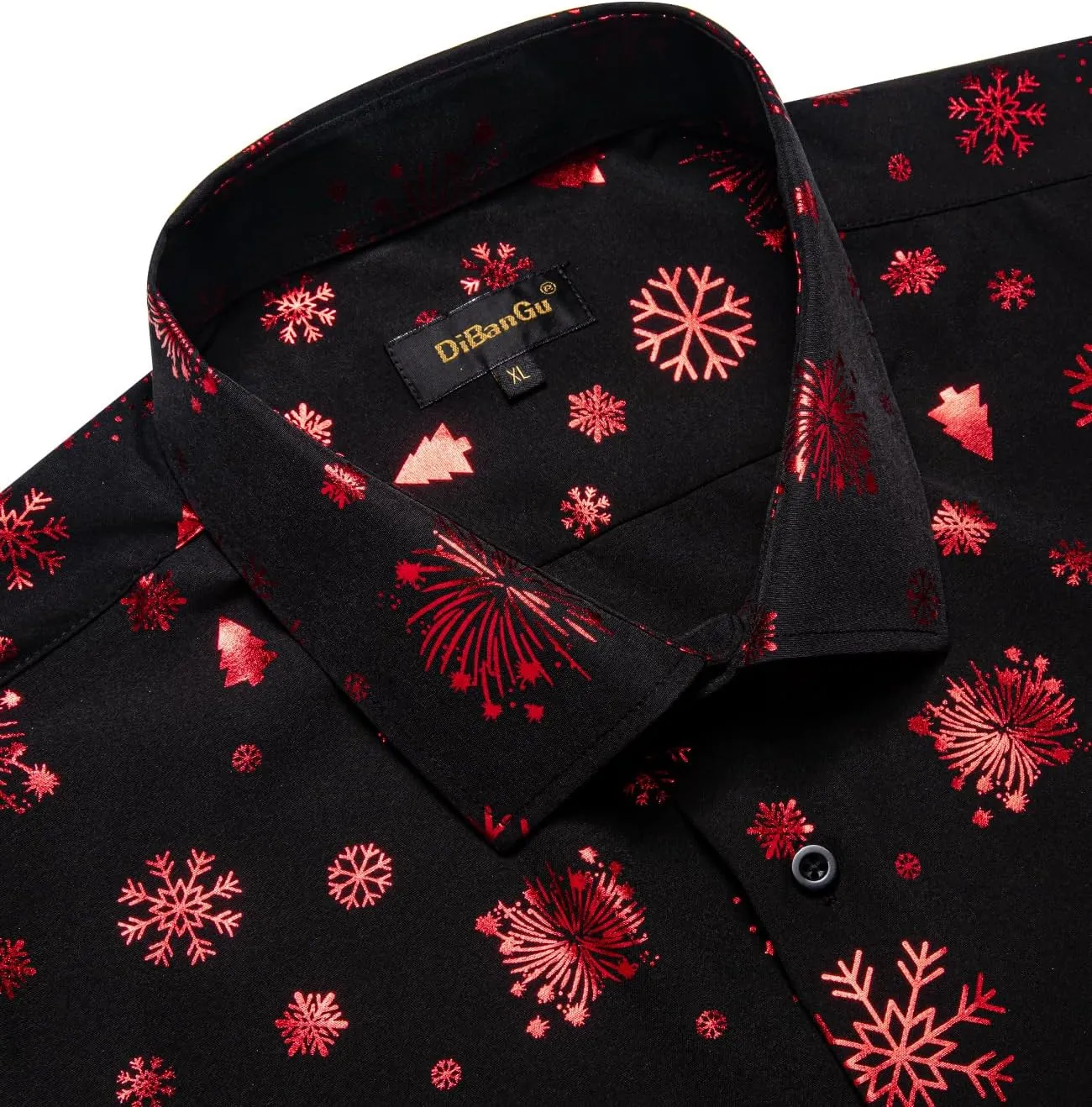 DiBanGu Christmas Shirts for Men Holiday Button Down Snowflake Dress Shirts Xmas Festival Long Sleeve Shirt for Vacation