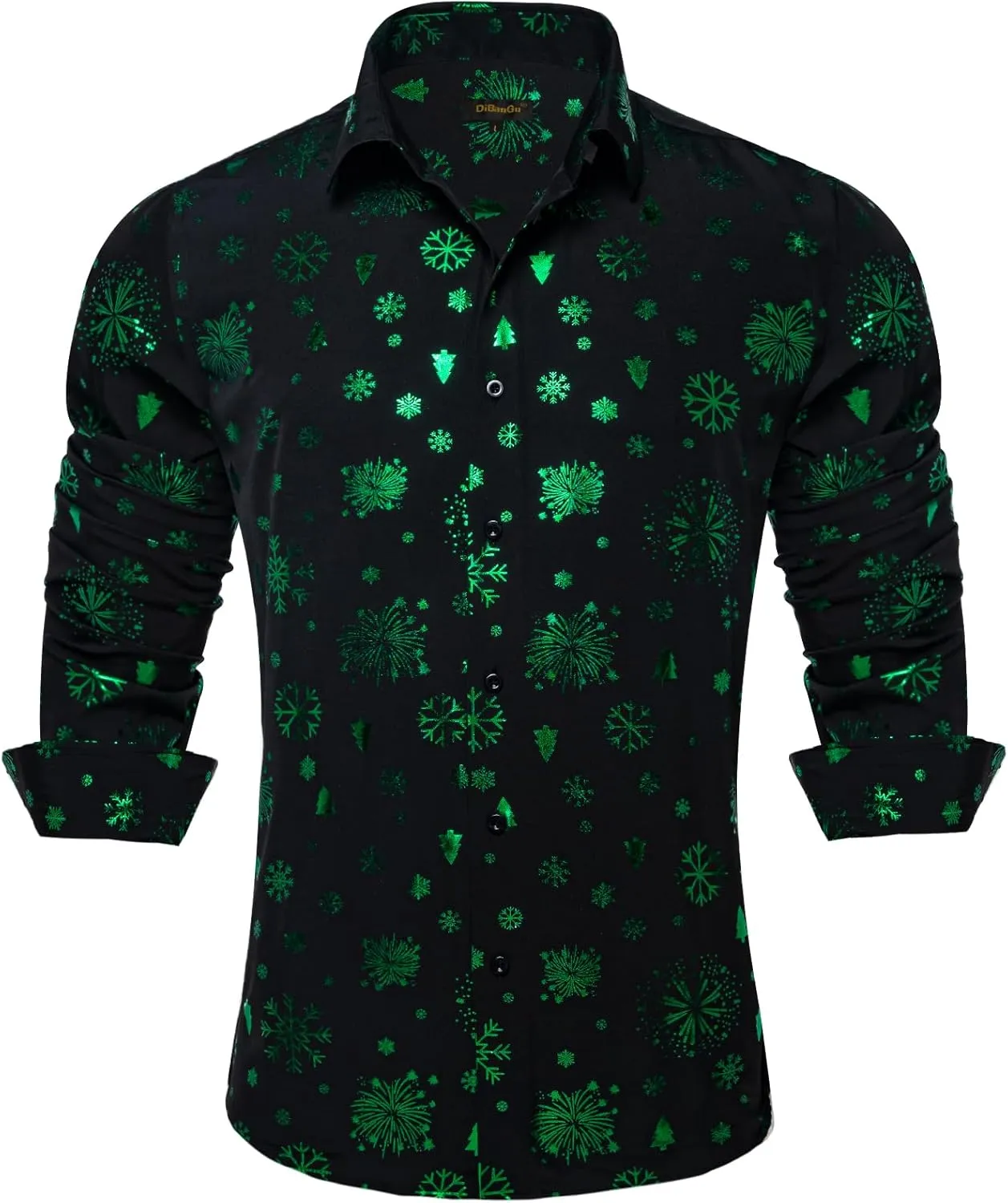 DiBanGu Christmas Shirts for Men Holiday Button Down Snowflake Dress Shirts Xmas Festival Long Sleeve Shirt for Vacation